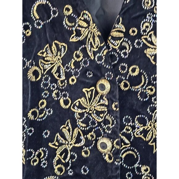 Impressions of California Vintage Christmas Vest Size XL Black Glitter Bows - Picture 5 of 8